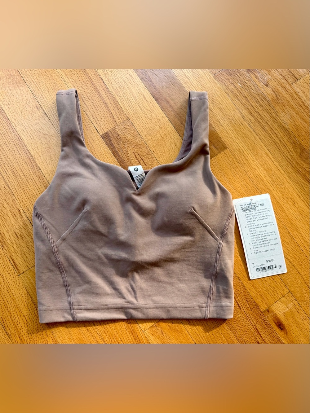 lululemon Wunder Train sweetheart tank medium support size 2 taupetastic NWT